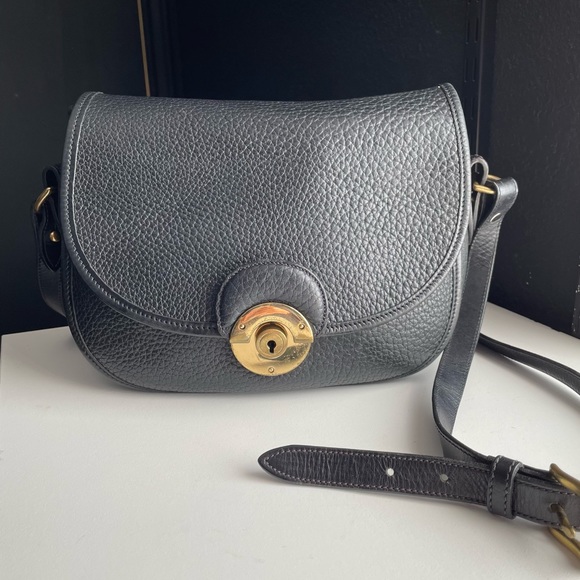 Dooney & Bourke Handbags - Dooney and Bourke awl black leather Saddle compartment Flap key crossbody bag